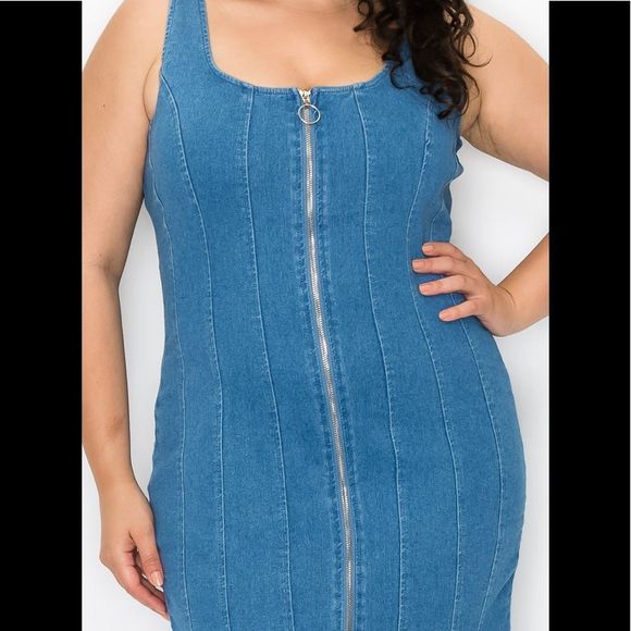 Front Zipper Denim Plus Dress - Picture 3 of 6